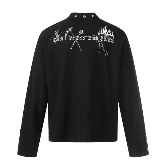 New American-style Retro Dark-themed Trendy Printed Mens Long-sleeve Shirt White - alternative view