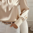Women's Solid Color Satin Long Sleeve Casual Shirt With Bow Decor Blouse Spring Fall Daily Wear Top Meifu Market