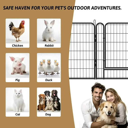 6 Panels Heavy Duty Metal Playpen With Door 39.37 H Dog Fence Pet Exercise Pen For Outdoor, Indoor - back view (pattern:...