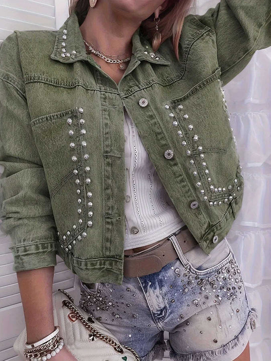 Women's Decorative Rivets Denim Jacket Meifu Market