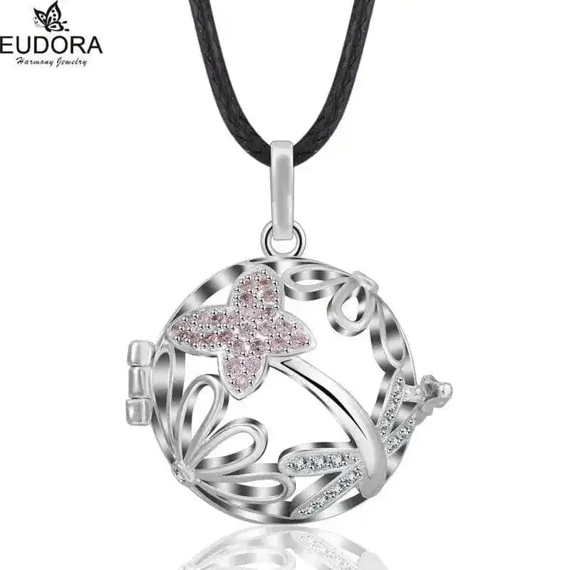 pink crystal locket necklace | 18mm pregnancy bola necklace | sterling silver maternity jewelry | energy saving