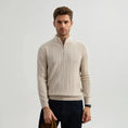 stand collar zipper sweater | twisted knit texture | 100 cotton construction | energy saving