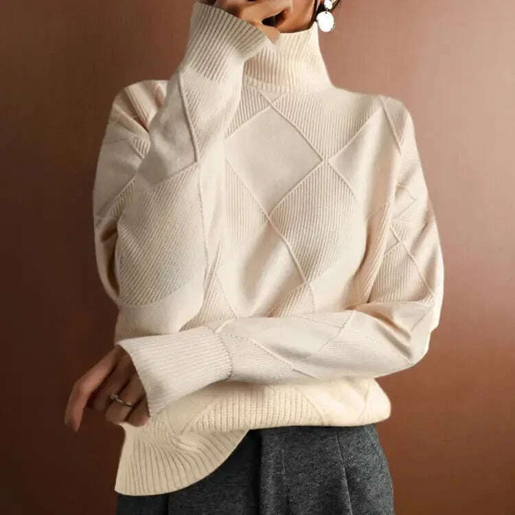 Turtleneck Sweater Women - Loose Knit Warm Pullover Solid Color Meifu Market