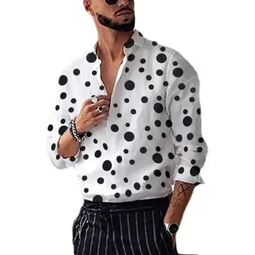 long sleeve polka dot shirt | cotton blend casual shirt | mens button down shirt | energy saving