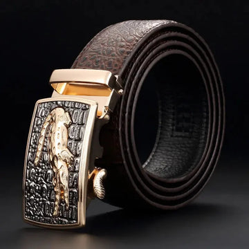 cowhide leather belt | automatic buckle mechanism | genuine leather construction | energy saving