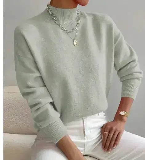 Autumn And Winter Half-high Collar Pullover Women's Fashion Solid Color Loose Knitted Top Meifu Market