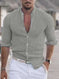 Men's Long Sleeve Shirt With Button Casual Solid Color Tops For Spring Autumn Gray - color variant display