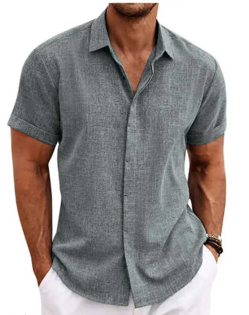 Men's Linen Short Sleeved T-shirt Loose Fitting 3XL - texture and material detail