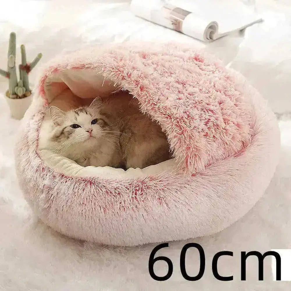 2-in-1 Dog & Cat Bed - Round Plush Warm Winter Pet House - view 65 (material: fleece, cotton | pattern: check | season:...
