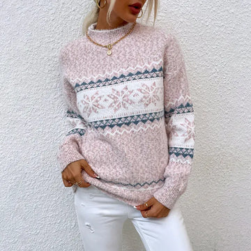 Half Turtleneck Snowflake Sweater Women Meifu Market
