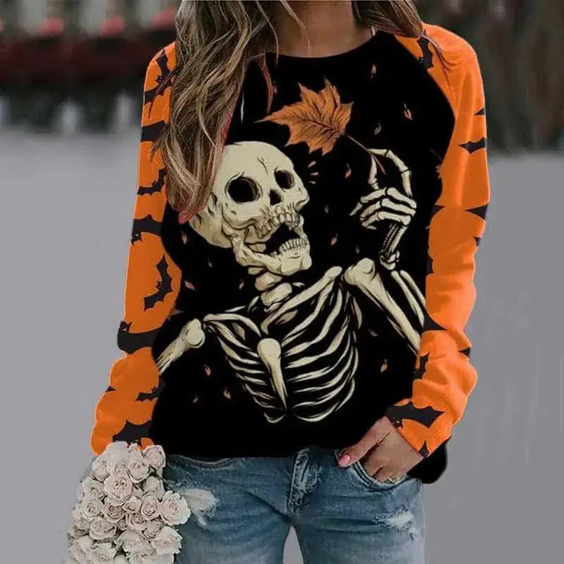 halloween cartoon sweatshirt | long sleeve pullover top | womens graphic sweatshirt | ultrasonic cleaning