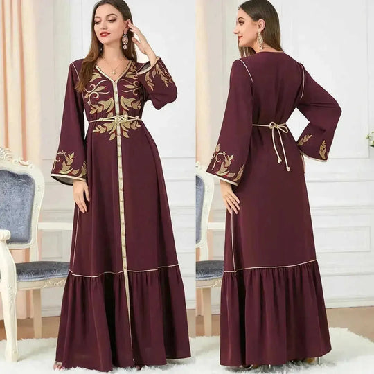 embroidered maxi dress | breathable cotton fabric | long sleeve midi dress | ultrasonic cleaning