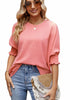 Women's Loose T-shirt With Elastic Sleeves Solid Color Outfit Fashion Tops Clothes 