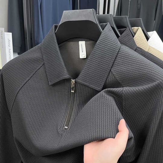 Waffle Polo Half-Zip — Men's Relaxed Long Sleeve Layering Shirt