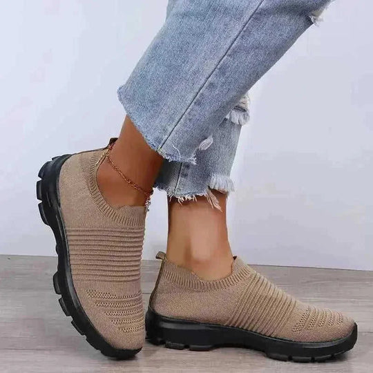 breathable knit fabric shoes | lightweight walking sneakers women | slip-on running flats | energy saving