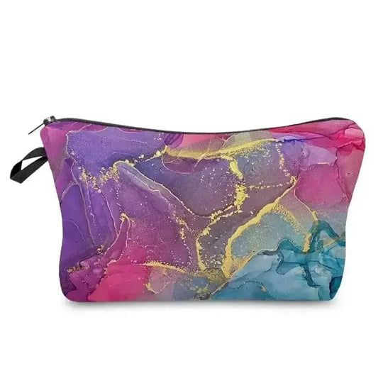 marble pattern makeup bag | vegan leather cosmetic organizer | waterproof cosmetic pouch | ultrasonic cleaning