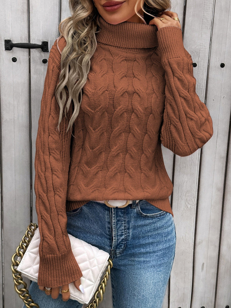 Women's Cable-knit Turtleneck Sweater Meifu Market