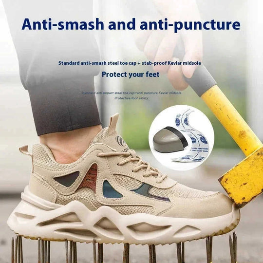 safety toe work shoes | lightweight steel toe boots | breathable mesh work footwear | ultrasonic cleaning