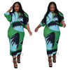 European And American V-neck Batwing Sleeve Printing Dress 