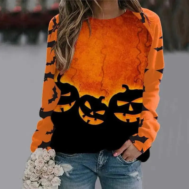halloween cartoon sweatshirt | long sleeve pullover top | womens graphic sweatshirt | energy saving