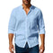 long sleeve stand collar shirt | mens casual shirt with pockets | cotton linen blend shirt | energy saving