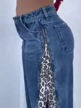 leopard print jeans | high-waisted zip-up jeans | stretch denim fabric | ultrasonic cleaning