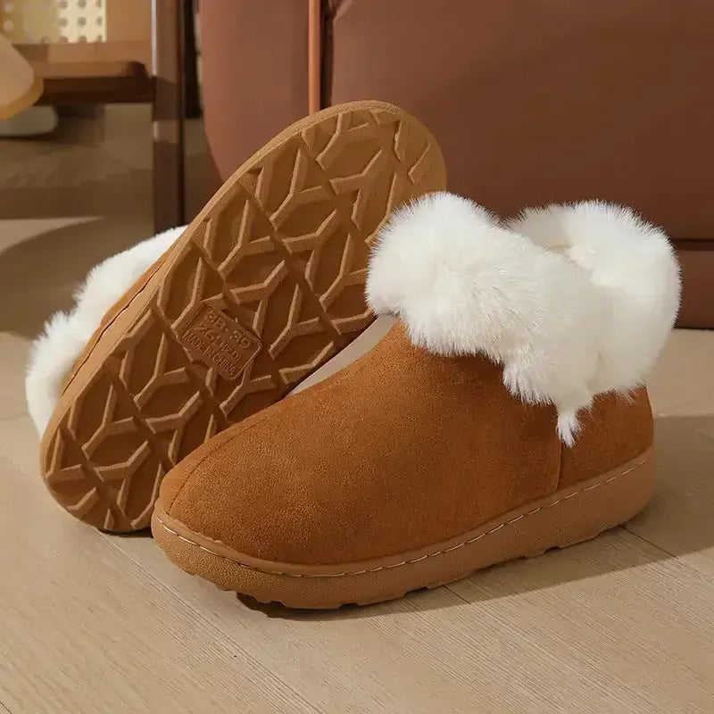Winter Platform Slippers - Warm Cotton House Shoes with Heel Bag for Couples Meifu Market