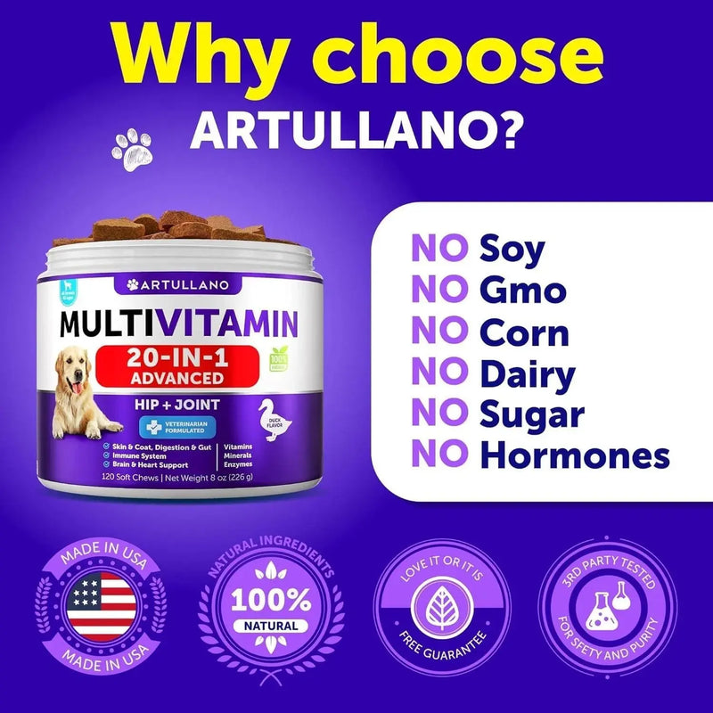 Dog Multivitamin Chewable With Glucosamine 20 In 1 Dog Vitamins And Supplements Senior & Puppy Multivitamin For Dogs Pet Joint Support Health Immunity Mobility Gut Skin 120 Chews Meifu Market