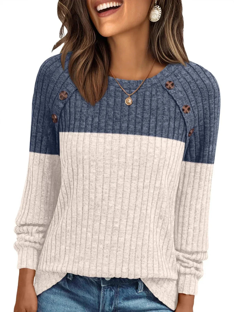 brushed cotton long sleeve top | round neck striped shirt | casual office wear | ultrasonic cleaning