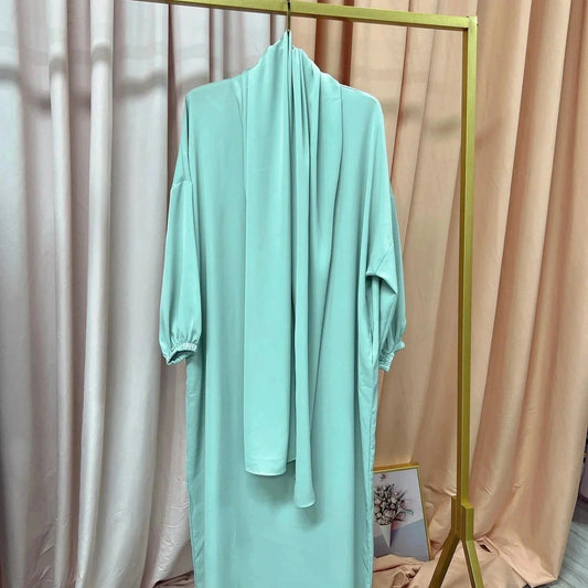 Women's Hooded Robe Dress - Solid Color Muslim Abaya with Belt, Elegant Modest Wear