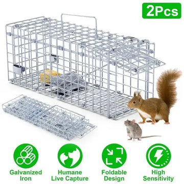 2Pcs Foldable Rat Trap Cage Humane Live Rodent Trap Cage Galvanized Meifu Market
