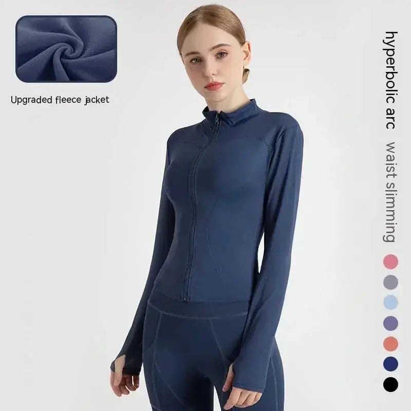 quick-dry fabric | slim-fit yoga jacket | moisture-wicking material | energy saving