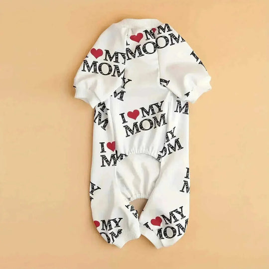 I Love My Mom" Print Pet Shirt for Dogs & Cats - Lightweight Summer Apparel, White with Black Lettering & Red Hearts, Soft...