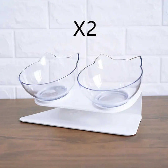 Non Slip Double Cat Bowl With Raised Stand Pet Food Cat Feeder Protect Cervical Vertebra Dog Bowl Transparent Pet Products...