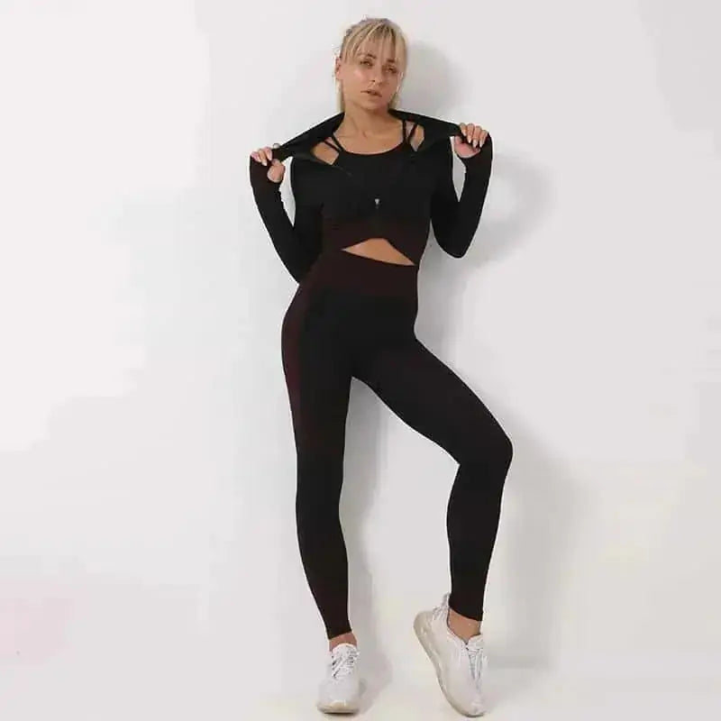 seamless yoga set | high-waisted leggings | breathable crop top | ultrasonic cleaning