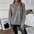 Women's Elegant Off-Shoulder Turtleneck Sweater, Solid Color Long Sleeve Knit Top For Autumn & Winter Meifu Market