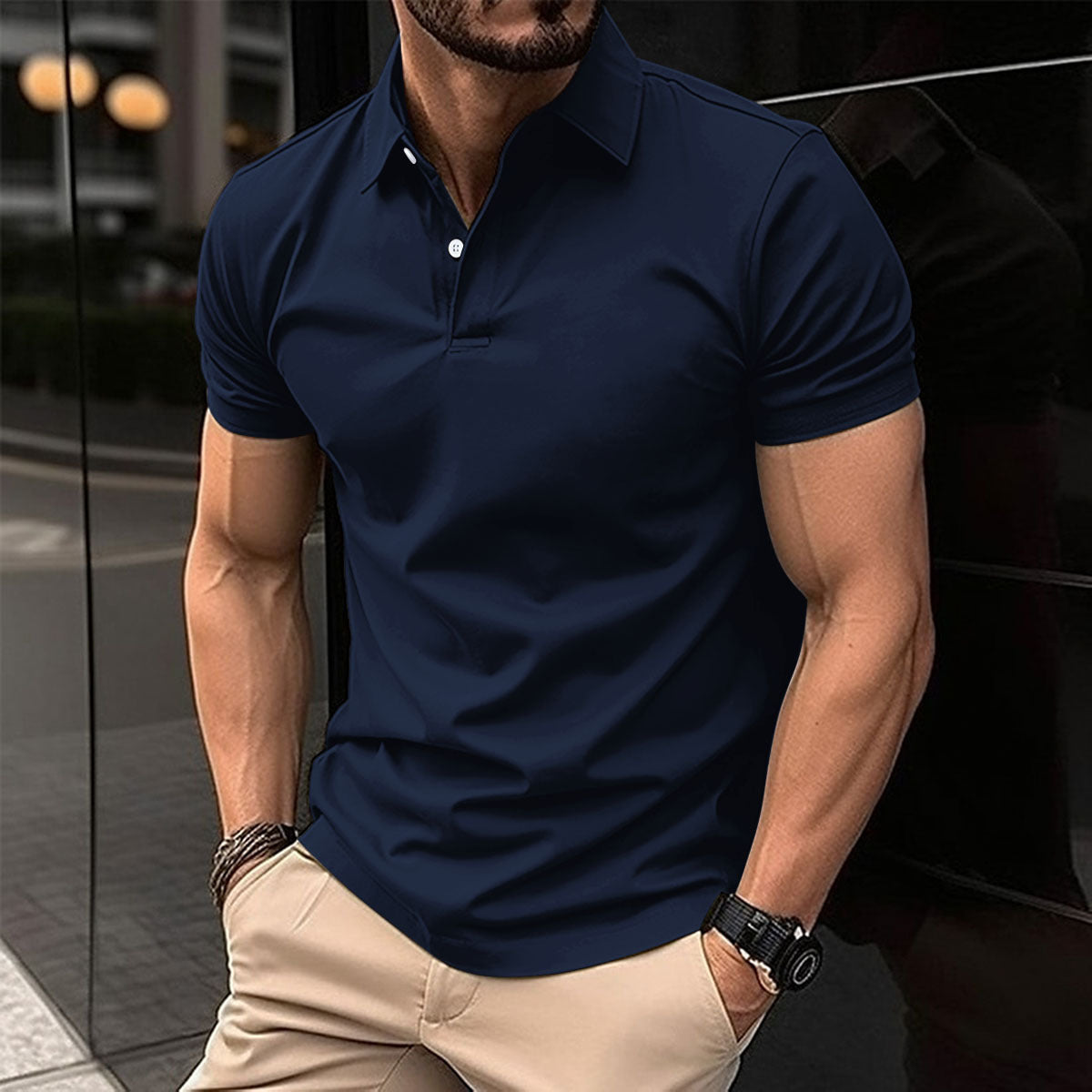 Summer Short Sleeve Polo Shirt Men Solid Color Button Lapel Button Top Meifu Market