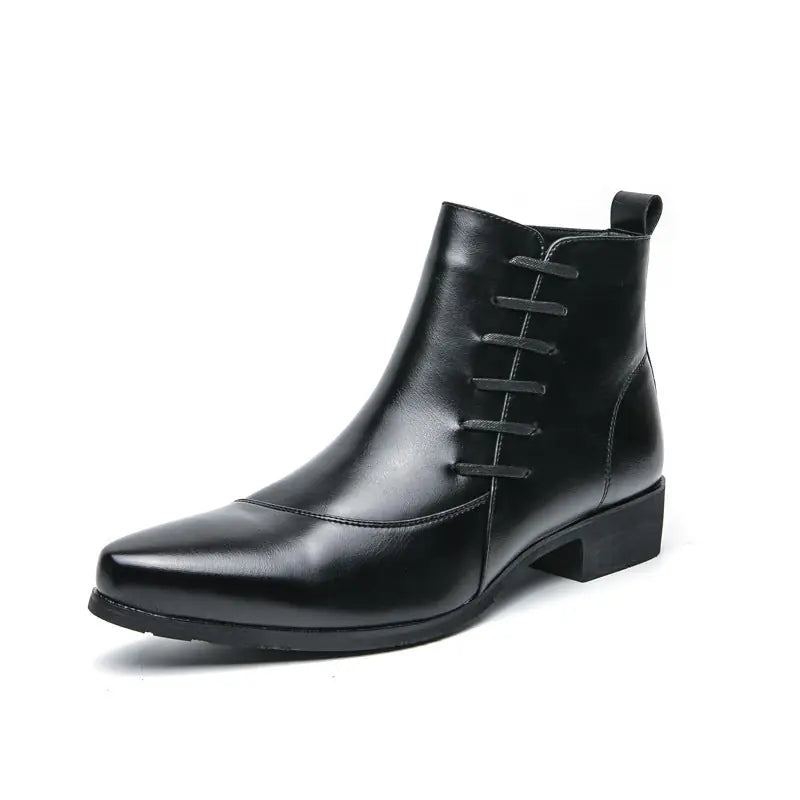 Large Size High-top Shoes Side Zipper Color Matching Leather Shoes Men's British Style Meifu Market