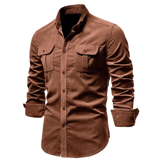 Cotton Japanese Corduroy Slim Casual Men's Shirt Red - available style options