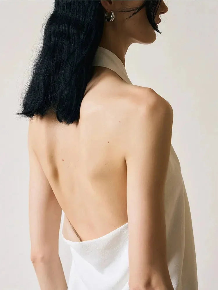 halter neck tank top | ribbed knit fabric | stretchy cotton blend | ultrasonic cleaning