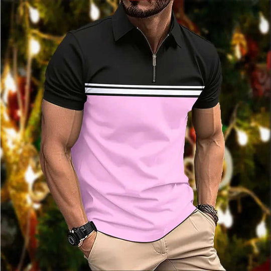 Mens Stylish Slim-fit POLO Shirt With A Pointed Collar And Chest Stripes ZVZ505 - lifestyle usage image