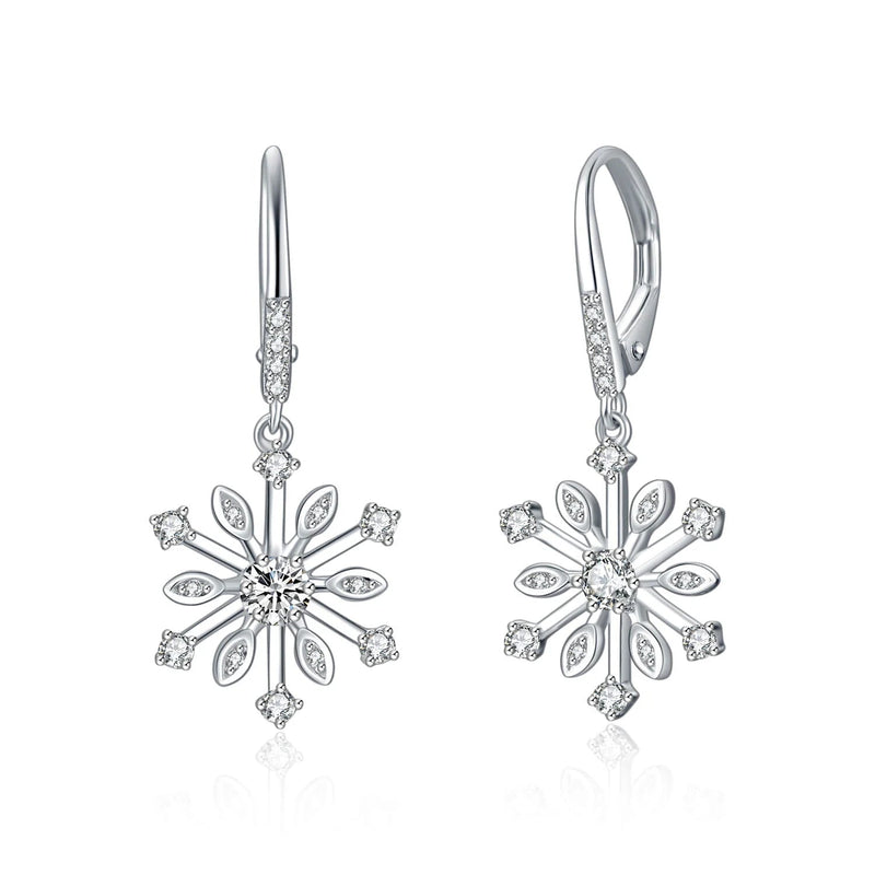sterling silver earrings | zirconia snowflake jewelry | leverback dangle earrings | energy saving