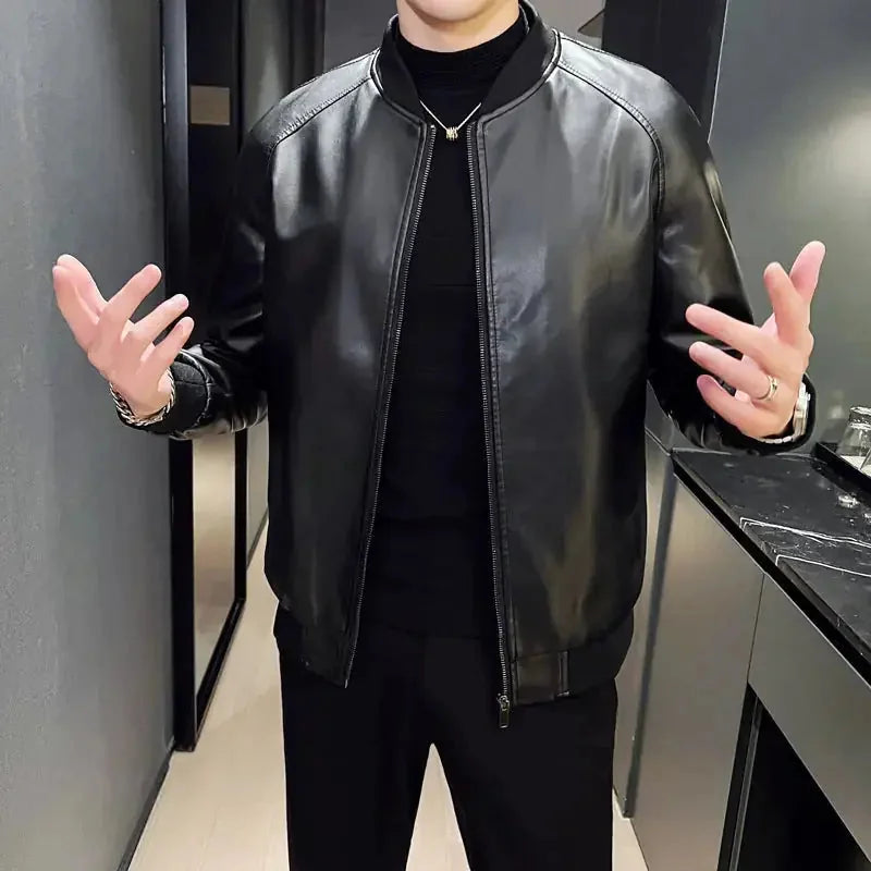 slim fit leather jacket | premium washed leather | lightweight mens jacket | ultrasonic cleaning