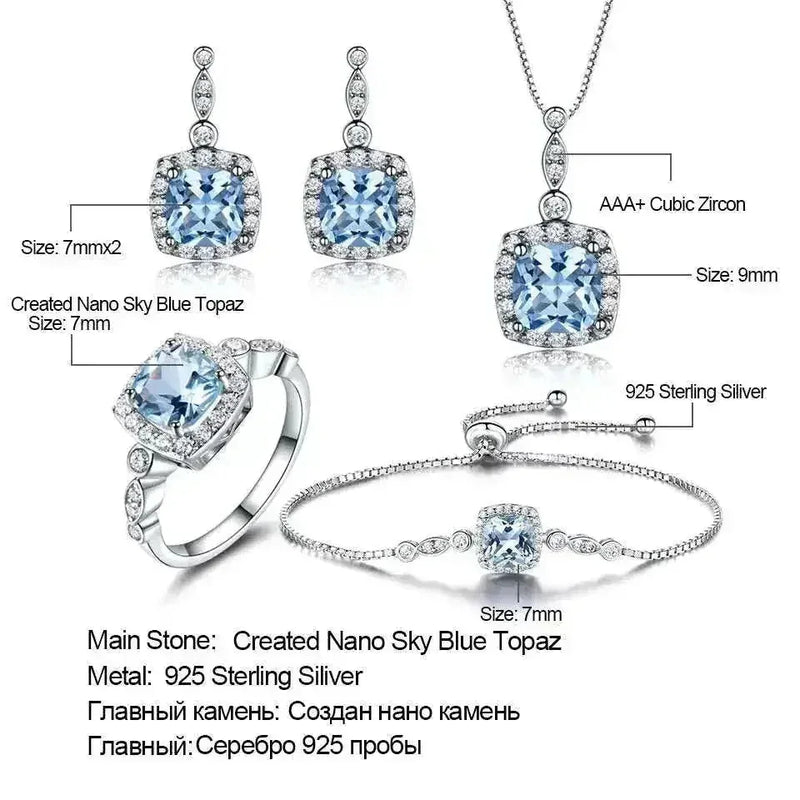 925 Sterling Silver Necklace Sky Blue Topaz Four-Piece Set - Meifu Market