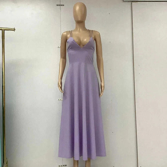 sexy v-neck suspender dress | summer a-line maxi dress | womens long formal dress | energy saving