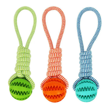 Dog Treat Ball Toy - Hemp Rope Rubber Chew Interactive for Small Dogs