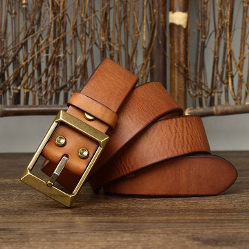 Thick First Layer Cowhide Brass Buckle Belt For Men meifu market
