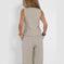 lightweight linen blend fabric | high-waisted wide-leg trousers | breathable sleeveless vest top | ultrasonic cleaning