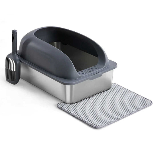 Stainless Steel Cat Litter Box with Lid - XL for Large Cats + Mat Meifu Market