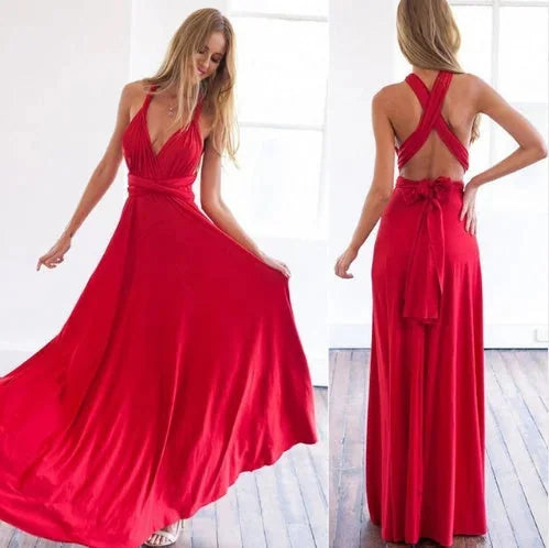 backless maxi dress | floor-length bandage dress | multiway convertible dress | energy saving